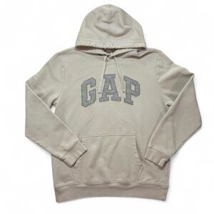 Men’s GAP Classic Beige Embroidered Arch Logo Pullover Hoodie Size Large